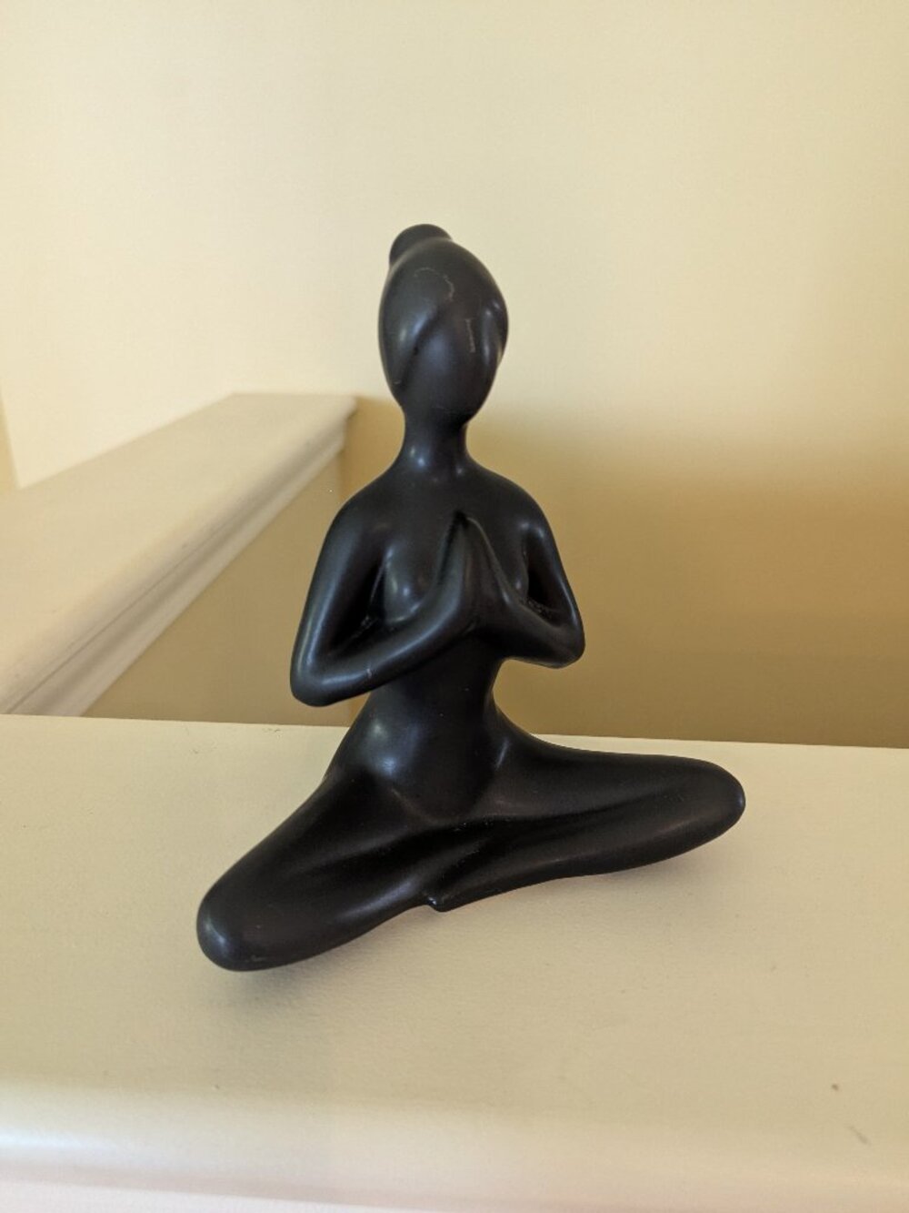Abstract Black Ceramic Woman in Yoga Meditation Pose Figurine Statue